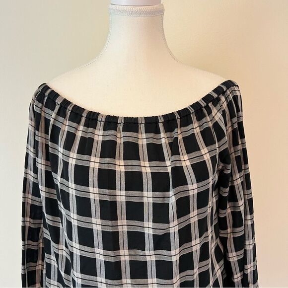 Rag & Bone Plaid Off Shoulder Top Blouse Size Small Black White - Picture 3 of 9